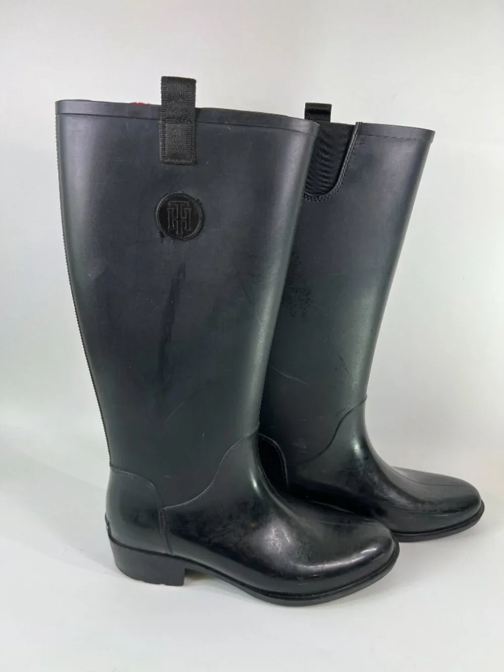 Tommy Hilfiger Womens 10 Karissa Black Rain Boots Pull On Water Resistant